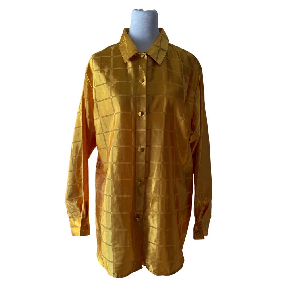 Clock House Golden Yellow Button Front Collared Long Sleeve Blouse